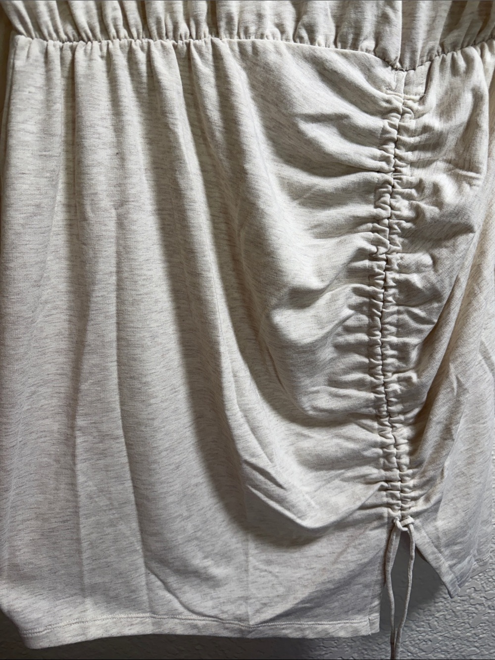 Express Neutral Cream Tee-Style Ruched Mini Dress - Picture 5 of 6